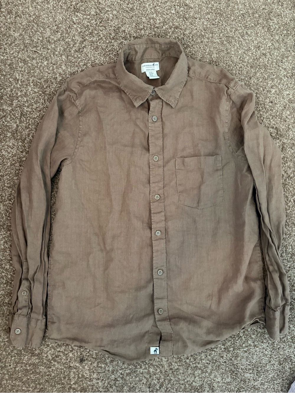 Caribbean Joe Men’s Brown Button-Down Linen Shirt